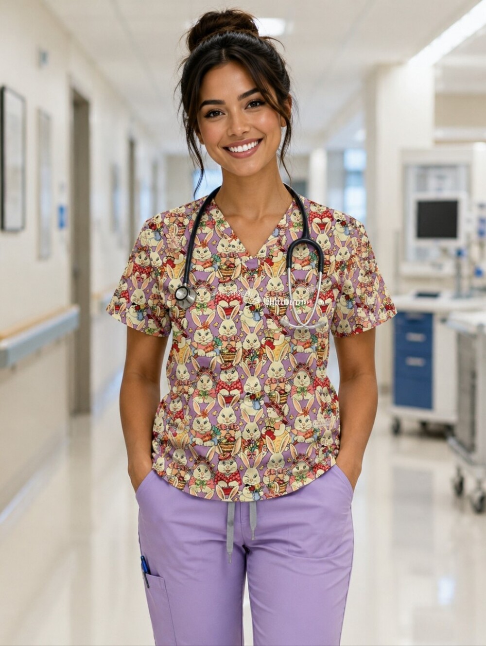 Uniform Advantage Easter Bunny Scrub Top XL